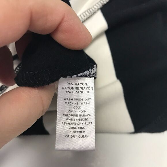 LOFT Dress Womens 2 Black Ivory Wide Stripe Flutter Sleeve Ruffle Hem Waist Sash - Picture 6 of 12